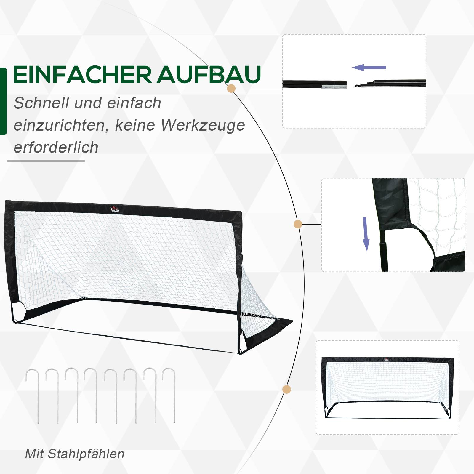 Lot de 2 buts de football pliables 183x90x90 cm, résistants aux intempéries avec sac de transport, noir - Image 6