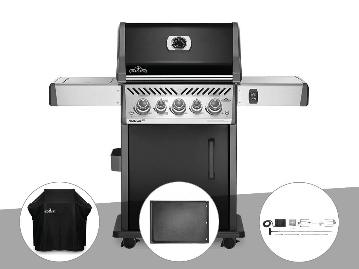 Napoleon - Barbecue à gaz Rogue SE 425 SIB noir 3 brûleurs + Housse de protection + Plancha + Rôtissoire - Napoleon