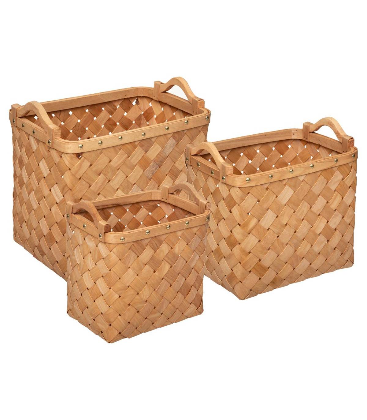 Set de 3 Paniers de rangement rectangle en Bois Clair - Imagen 1