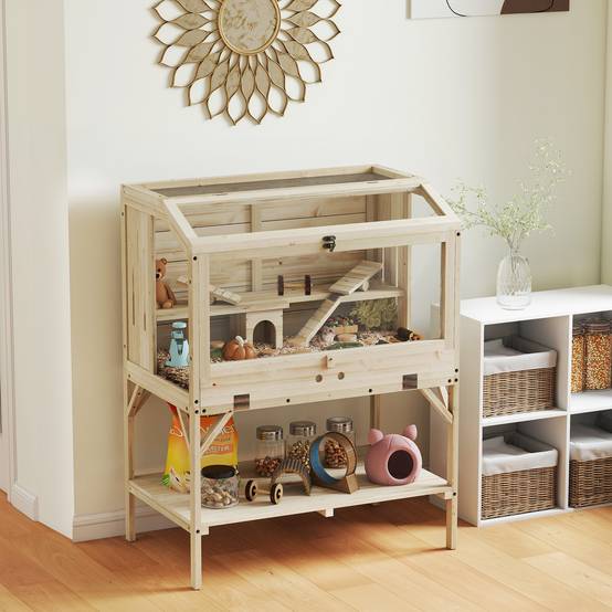 Cage hamster bois naturel 84 x 53 x 110 cm - PANGIVO - Image 4