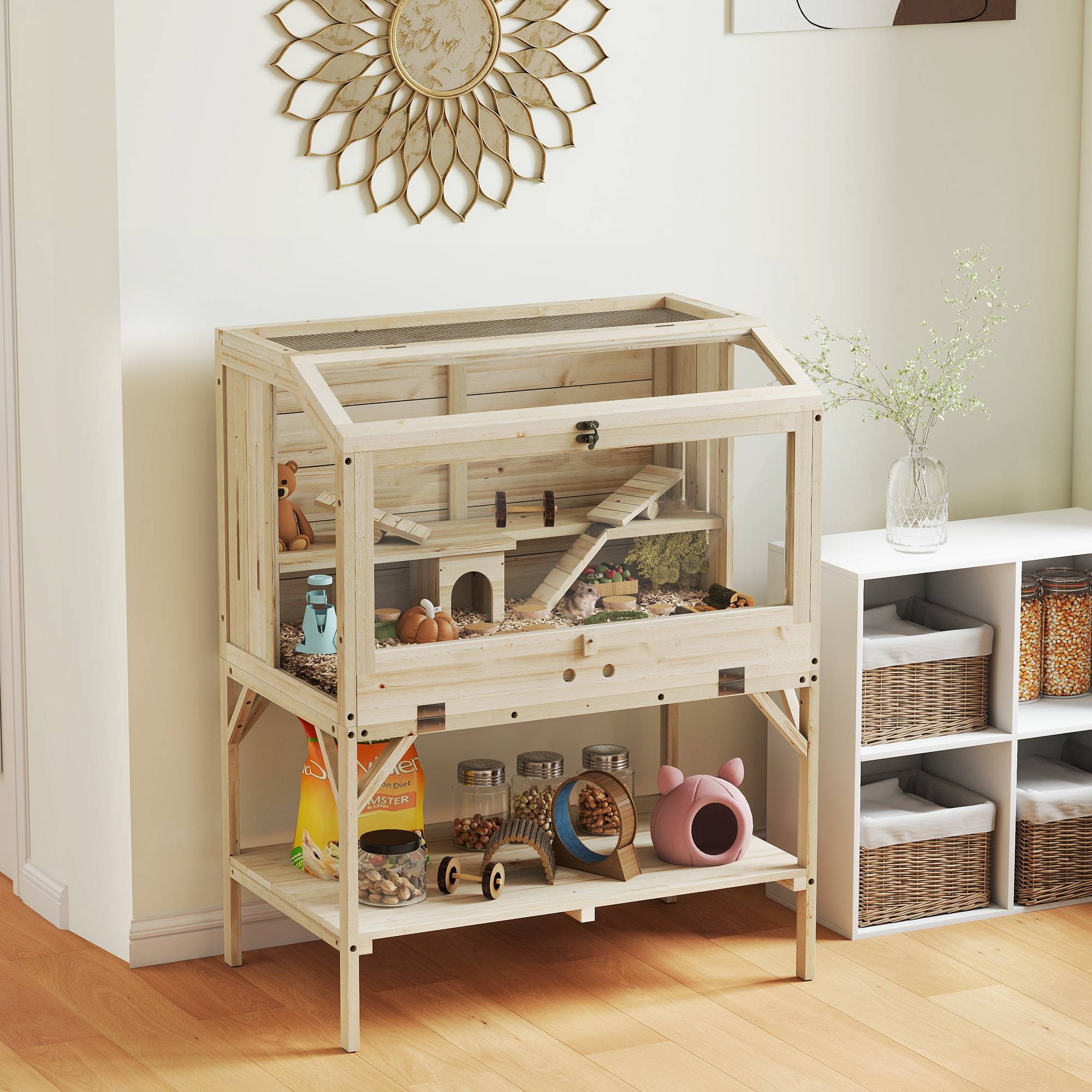 Cage hamster bois naturel 84 x 53 x 110 cm - PANGIVO - Image 4