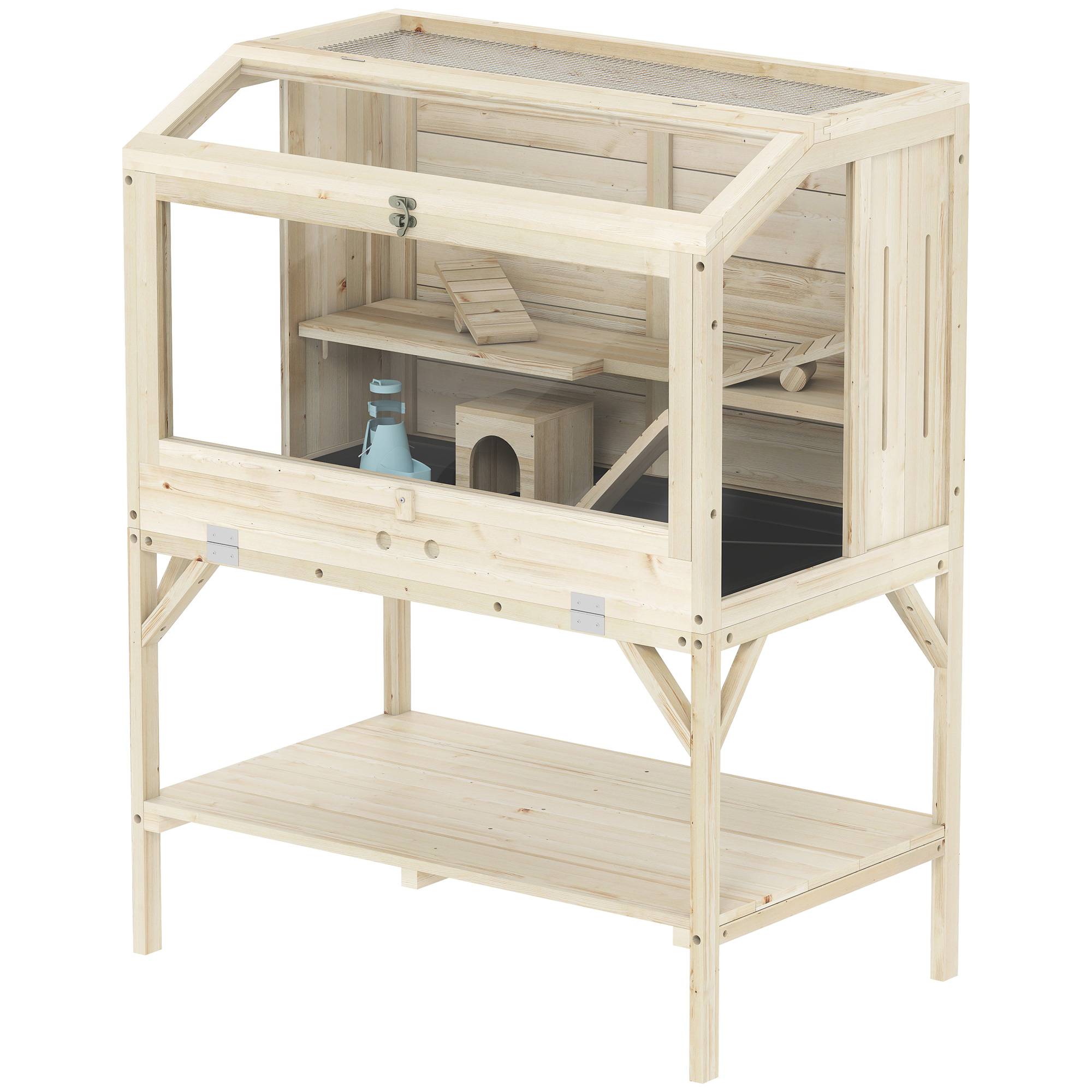 Cage hamster bois naturel 84 x 53 x 110 cm - PANGIVO - Image 2
