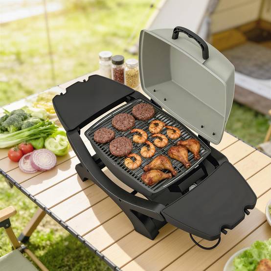Barbecue électrique 2300W portable de table étagères latérales, noir - Image 10