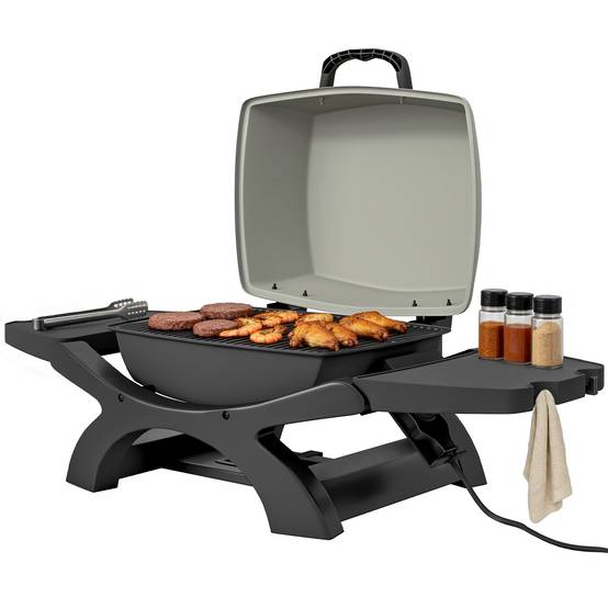 Barbecue électrique 2300W portable de table étagères latérales, noir - Image 2