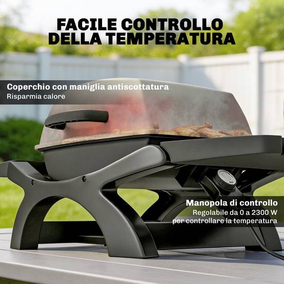 Barbecue électrique 2300W portable de table étagères latérales, noir - Image 6