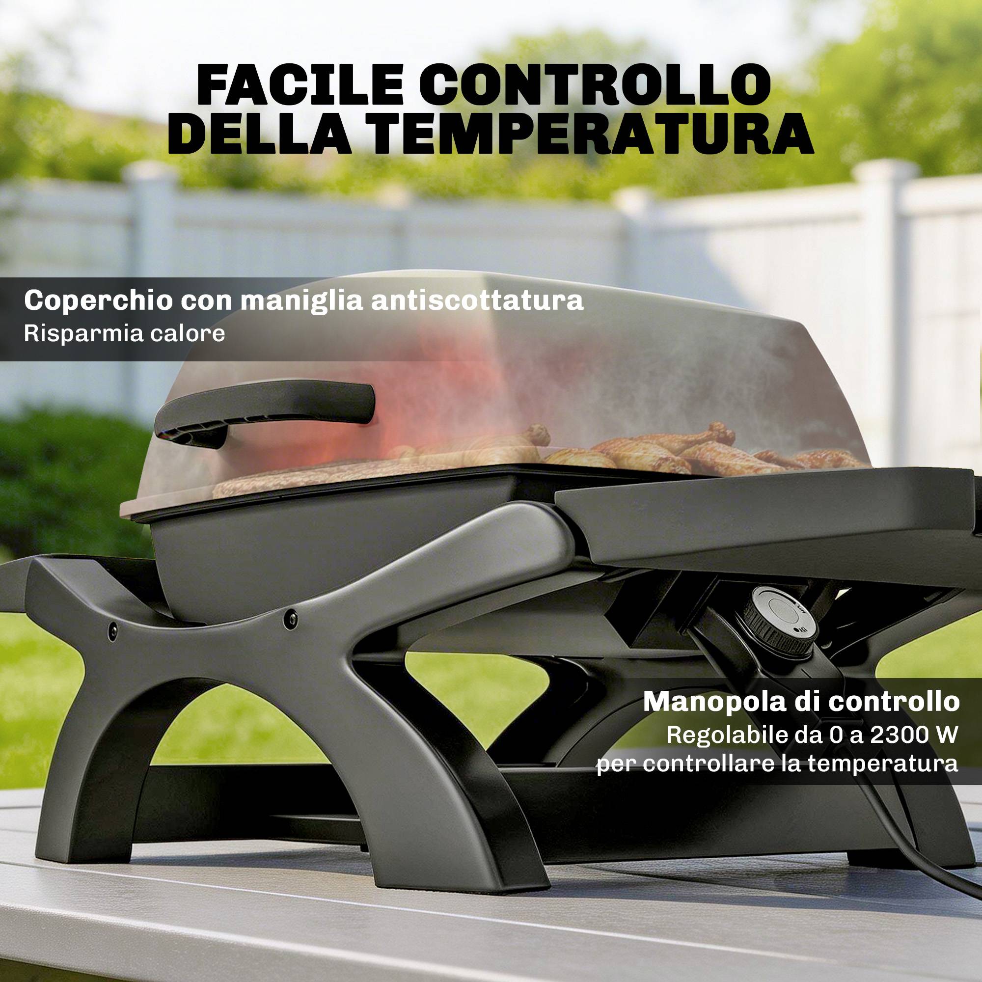 Barbecue électrique 2300W portable de table étagères latérales, noir - Image 6