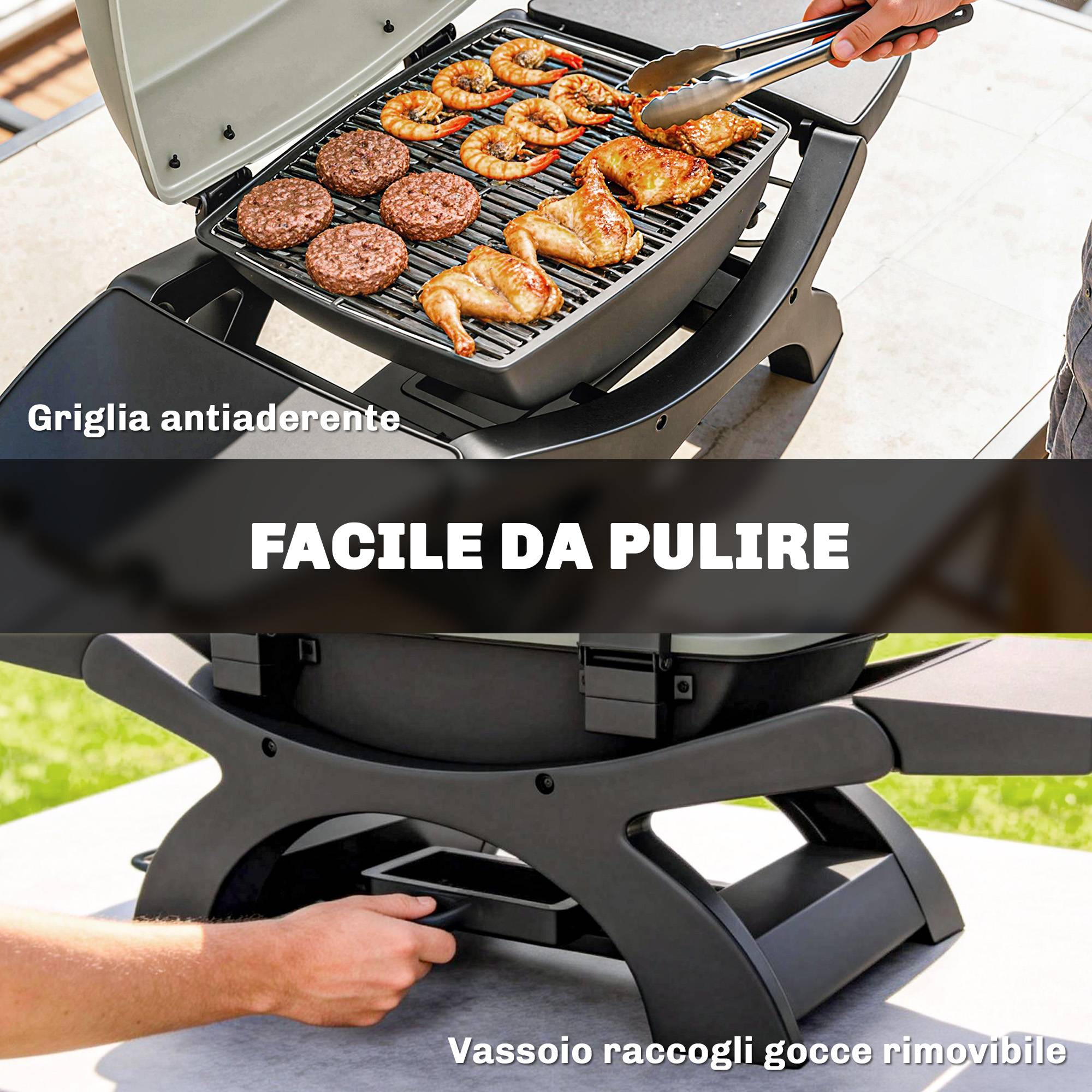 Barbecue électrique 2300W portable de table étagères latérales, noir - Image 9