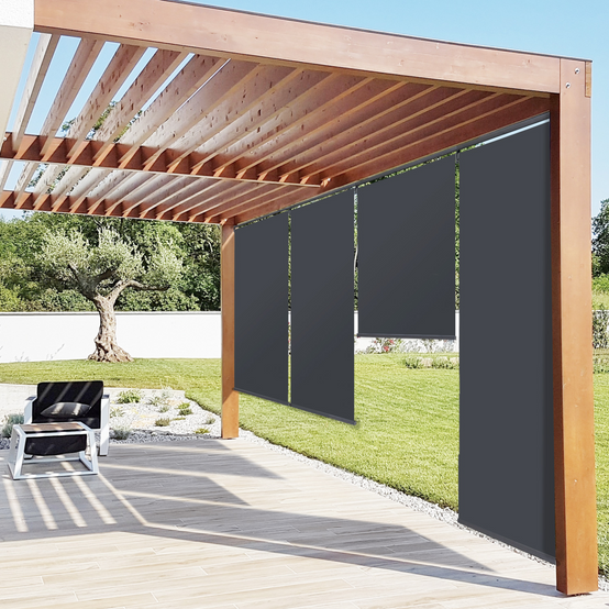 Lot de 3 stores enrouleurs L.124 x H. 225 CM pour pergola gris anthracite - Image 3