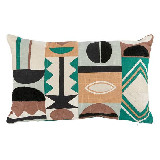 Coussin Brodé Imprimé "Malakite" 30x50cm Vert - Image 1