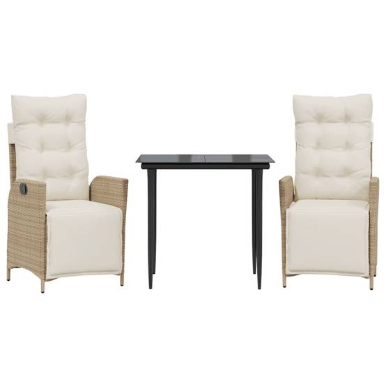 Salon de Jardin 2 Personnes Beige avec Fauteuils Multi-Positions et Coussins Crème – ComfortXL Outdoor Living - Image 2