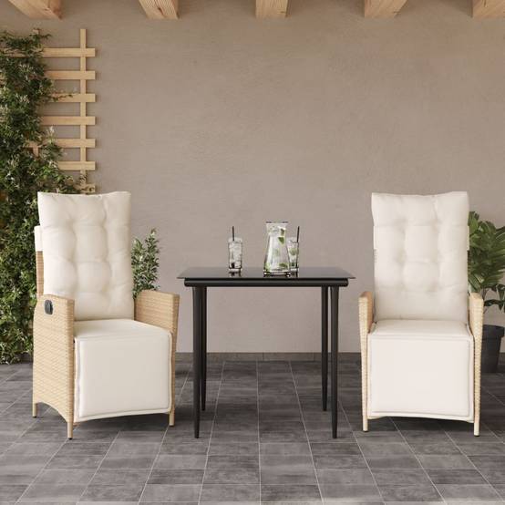Salon de Jardin 2 Personnes Beige avec Fauteuils Multi-Positions et Coussins Crème – ComfortXL Outdoor Living - Image 1
