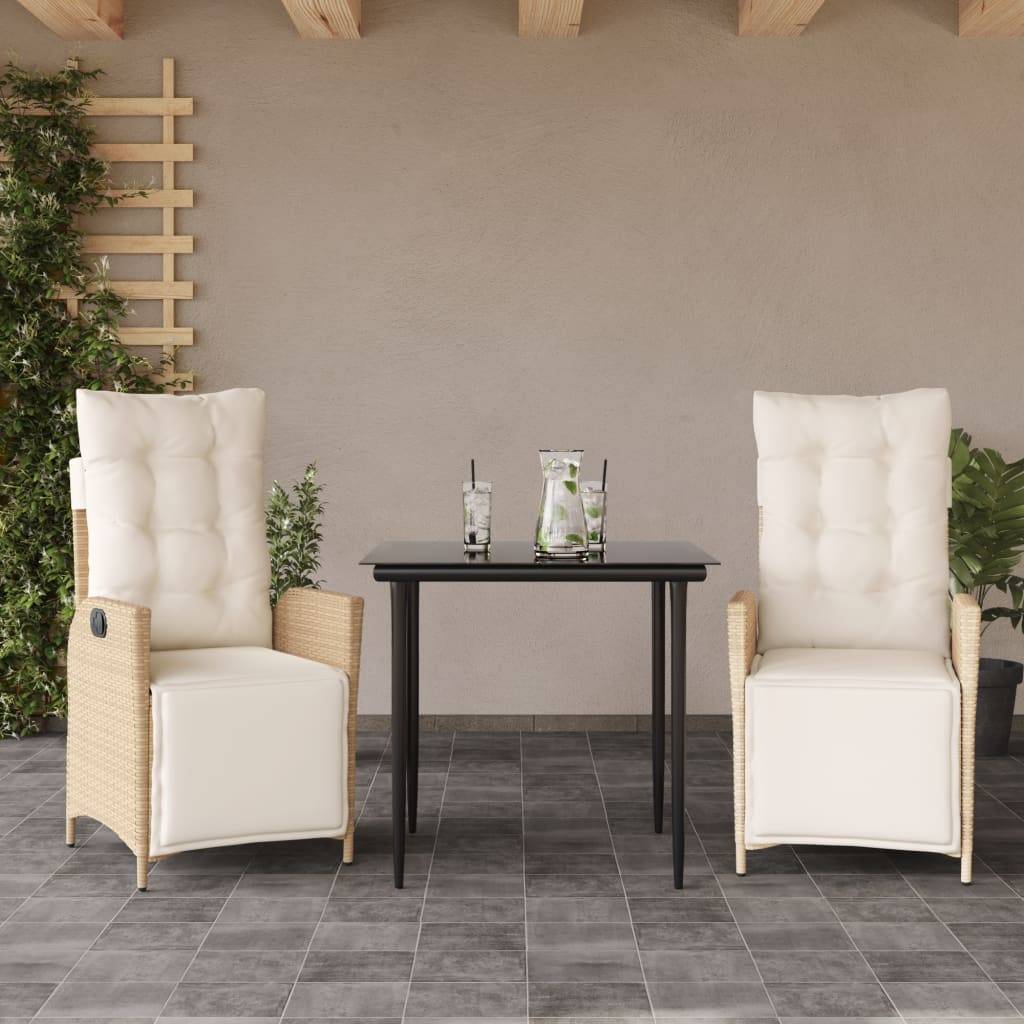 Salon de Jardin 2 Personnes Beige avec Fauteuils Multi-Positions et Coussins Crème – ComfortXL Outdoor Living - Image 1