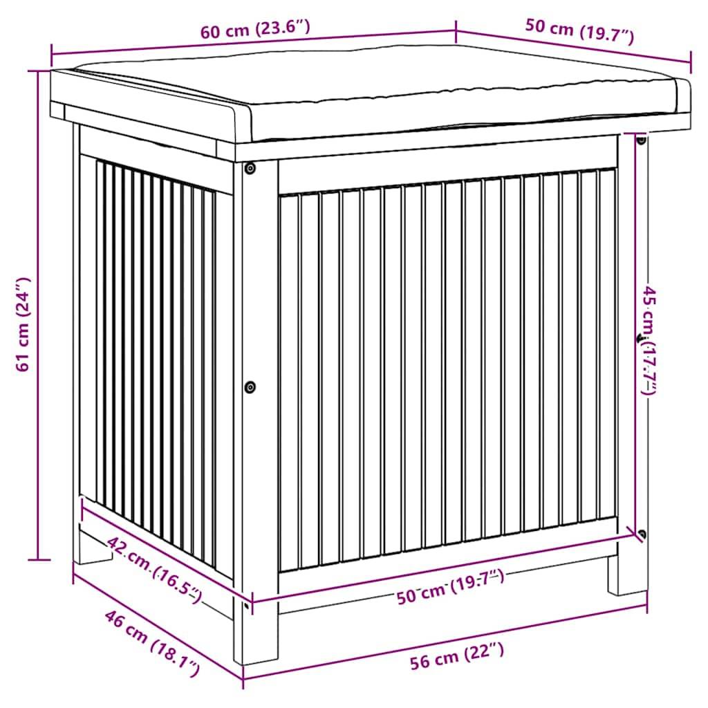ComfortXL - Petit Banc Coffre Extérieur Bois d'Acacia avec Coussin Gris Foncé pour Balcon Étanche Brun 60x50x61 cm – ComfortXL Outdoor Living - Image 5