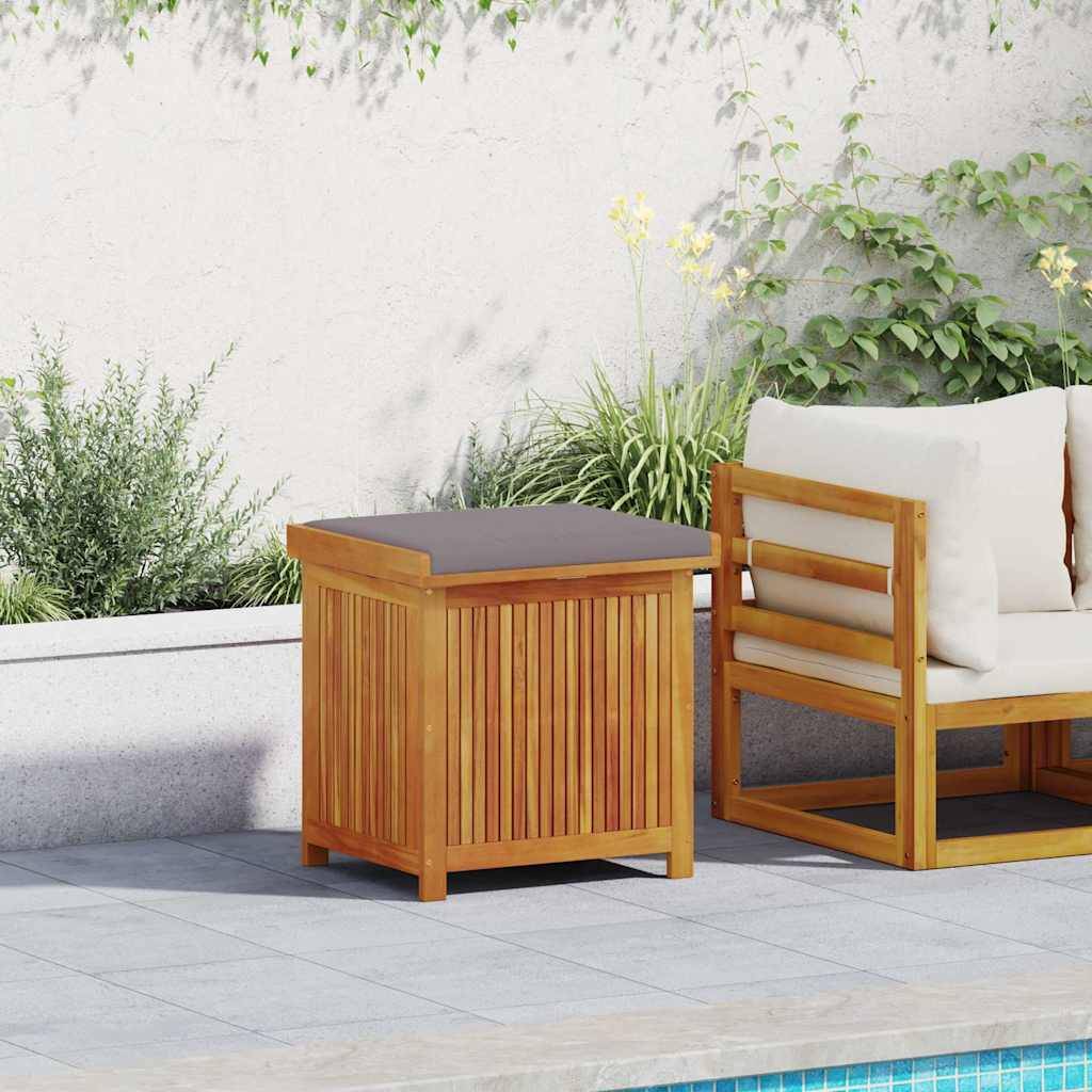 ComfortXL - Petit Banc Coffre Extérieur Bois d'Acacia avec Coussin Gris Foncé pour Balcon Étanche Brun 60x50x61 cm – ComfortXL Outdoor Living - Image 1