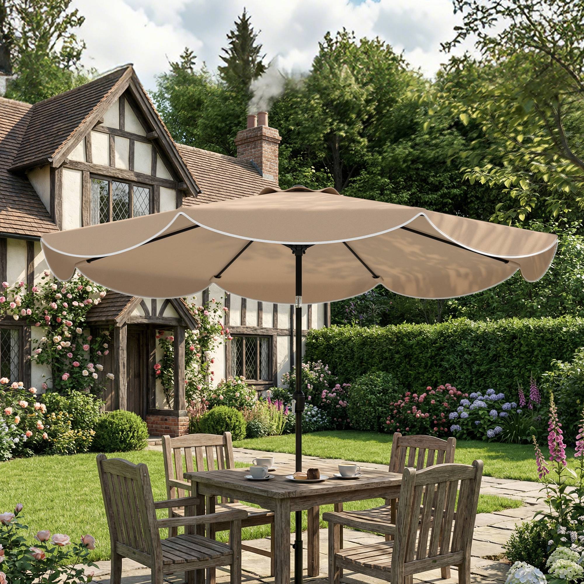 Parasol de terrasse extérieur Ø2,7 m avec manivelle et poignée réglables sur 3 positions, couleur kaki - Image 4