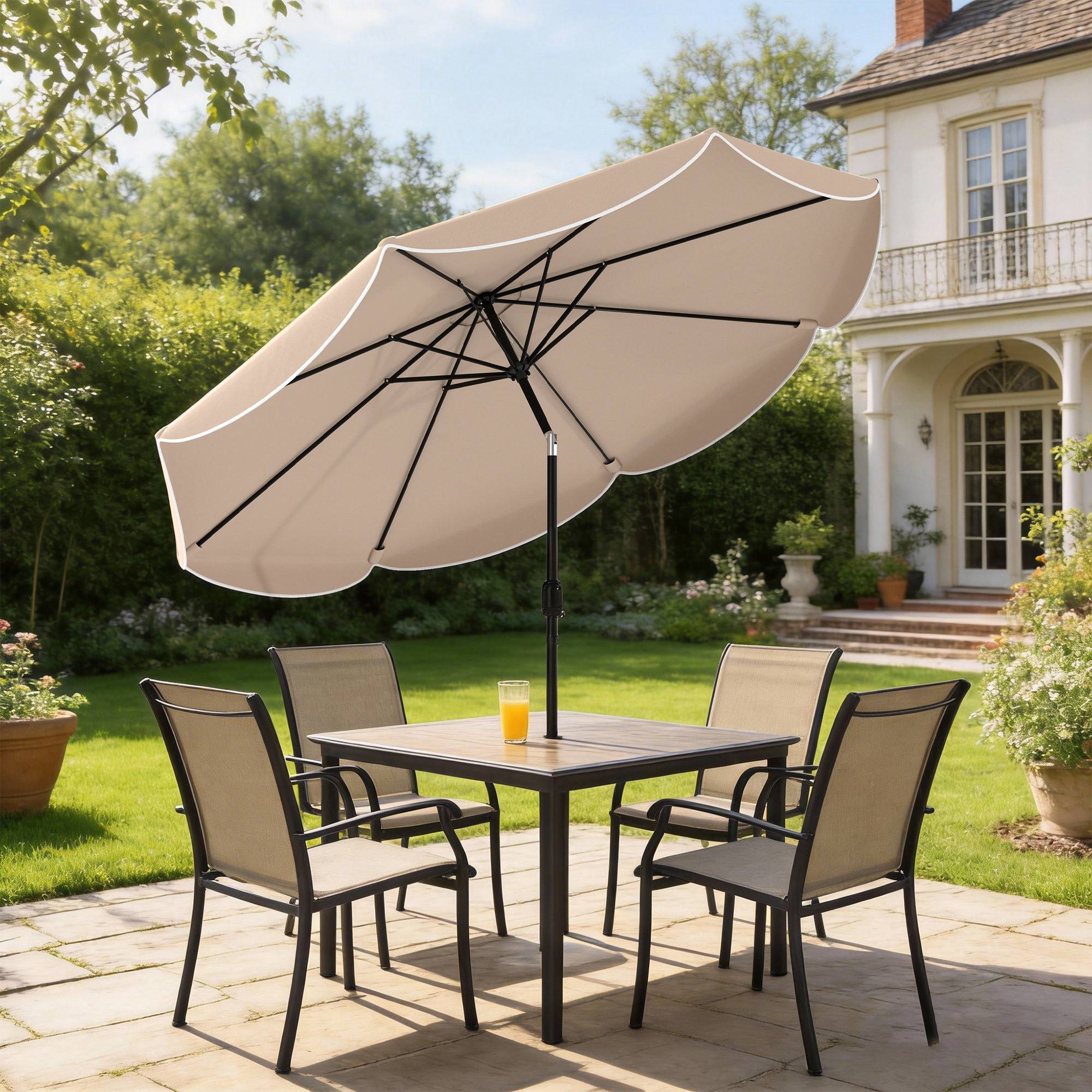 Parasol de terrasse extérieur Ø2,7 m avec manivelle et poignée réglables sur 3 positions, couleur kaki - Image 3