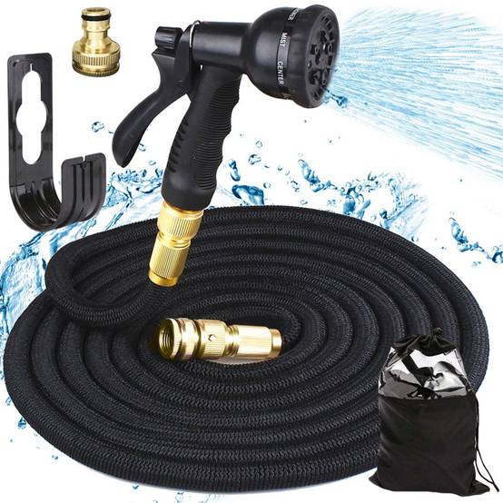 Tuyau d'arrosage extensible de 30 m avec connecteurs et crochet pour pistolet - Image 1
