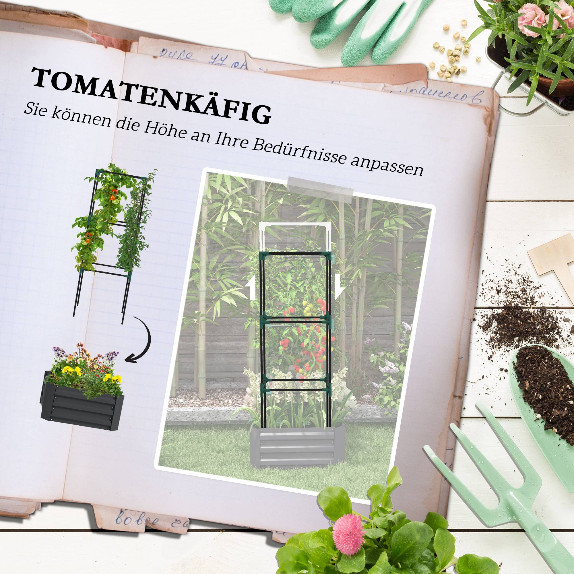 ComfortXL - Carré potager acier zingué jardin cage à tomates 61x61x140cm gris - ComfortXL Outdoor Living - Image 6