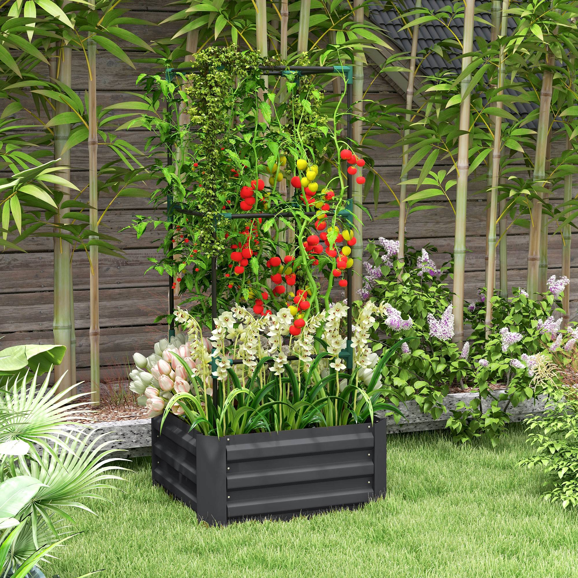 ComfortXL - Carré potager acier zingué jardin cage à tomates 61x61x140cm gris - ComfortXL Outdoor Living - Image 4