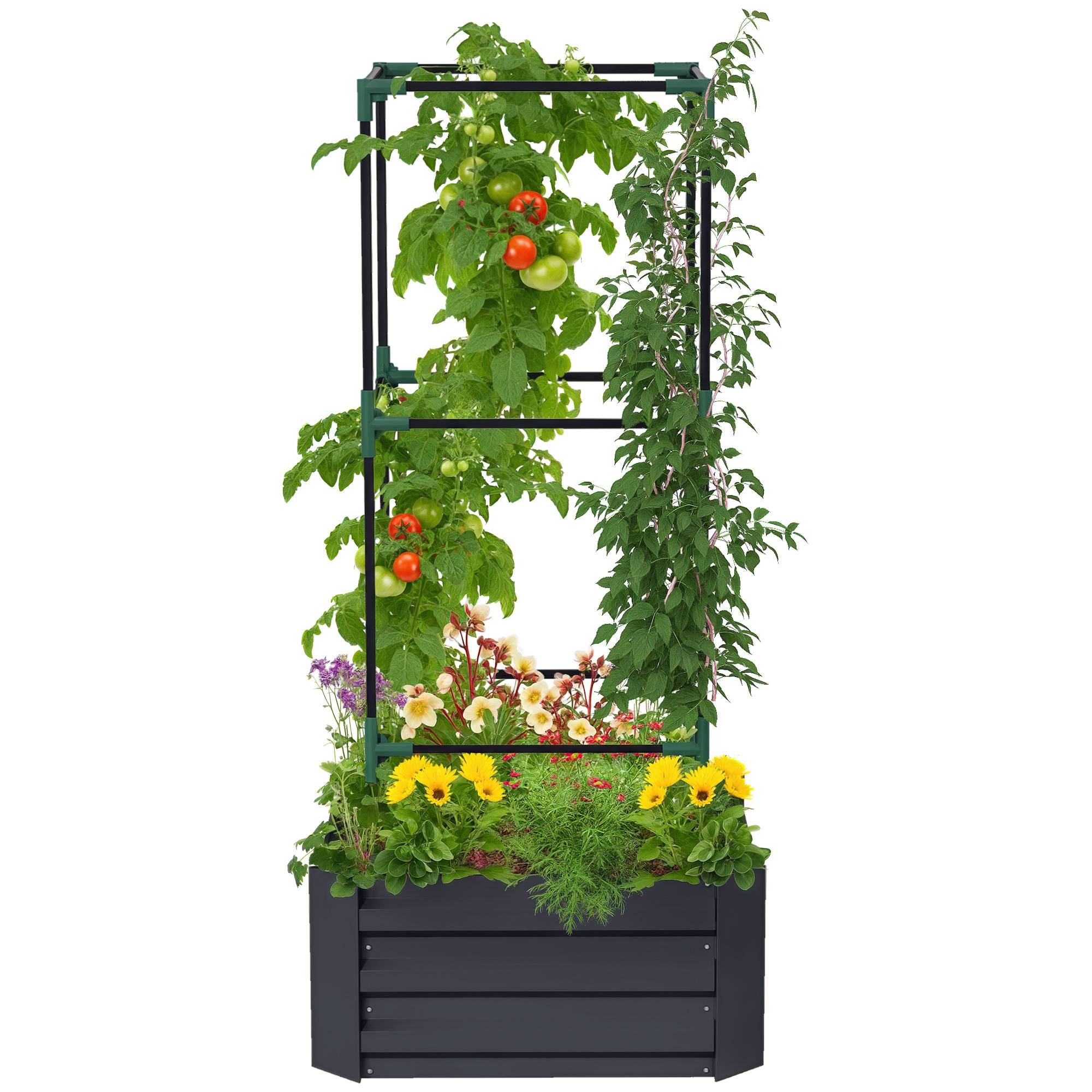ComfortXL - Carré potager acier zingué jardin cage à tomates 61x61x140cm gris - ComfortXL Outdoor Living