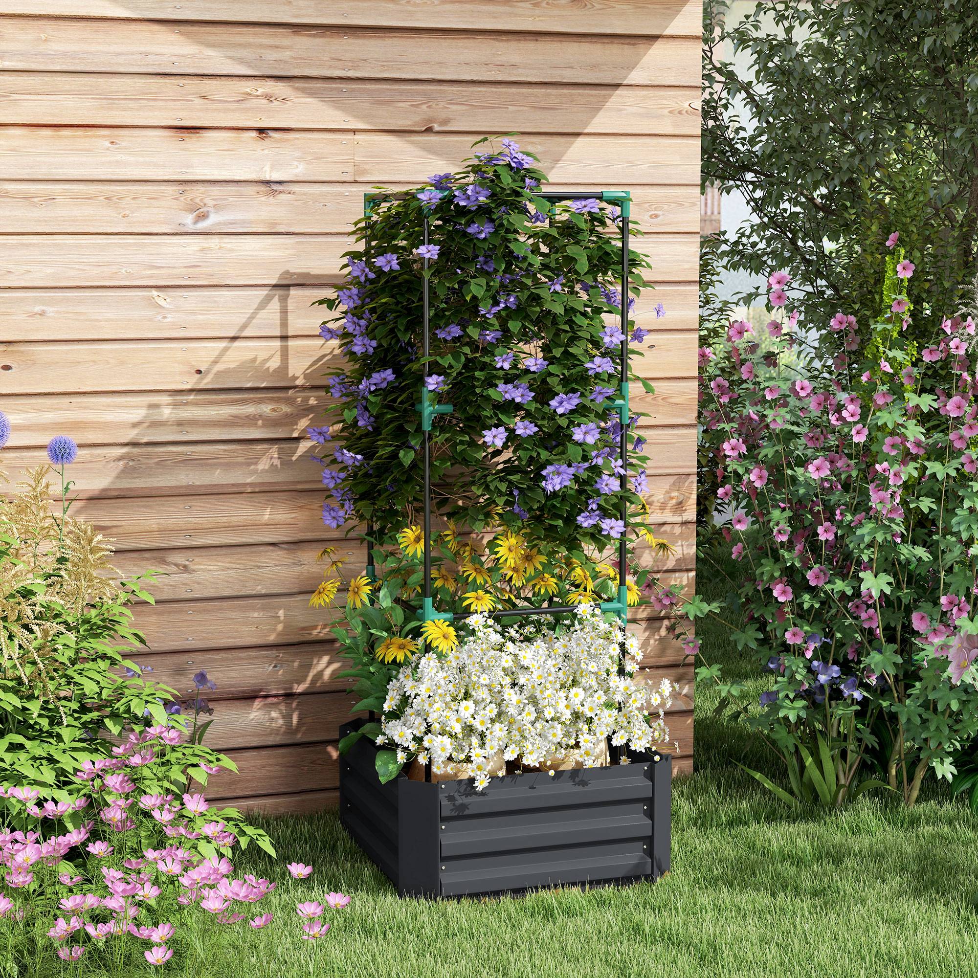 ComfortXL - Carré potager acier zingué jardin cage à tomates 61x61x140cm gris - ComfortXL Outdoor Living - Image 3