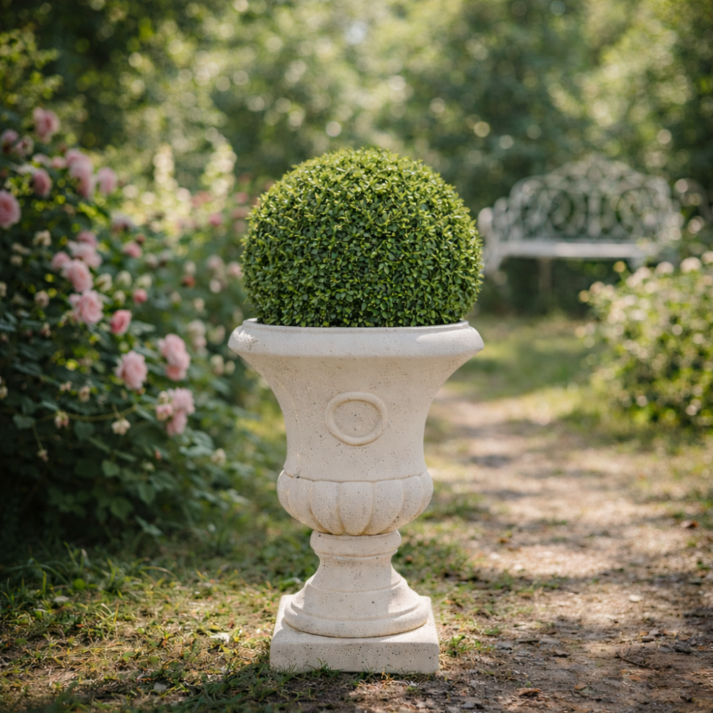 Vase médicis jardin en béton blanc 18.5 x 24 cm Chemin de campagne - Imagen 2