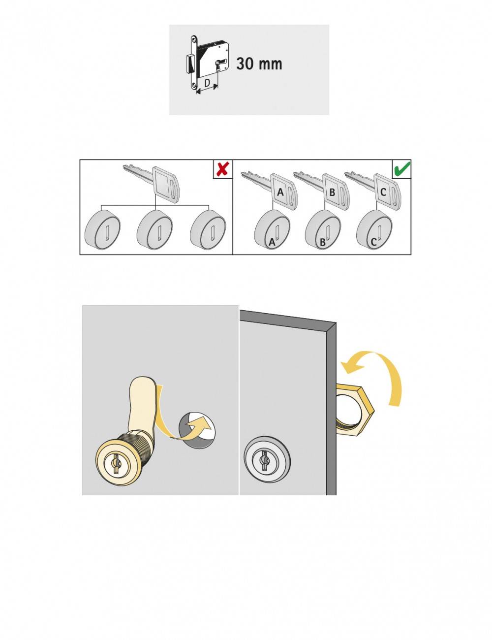 Serrure de meuble acier à encastrer HETTICH de 10 à 30 mm réversible - Image 2