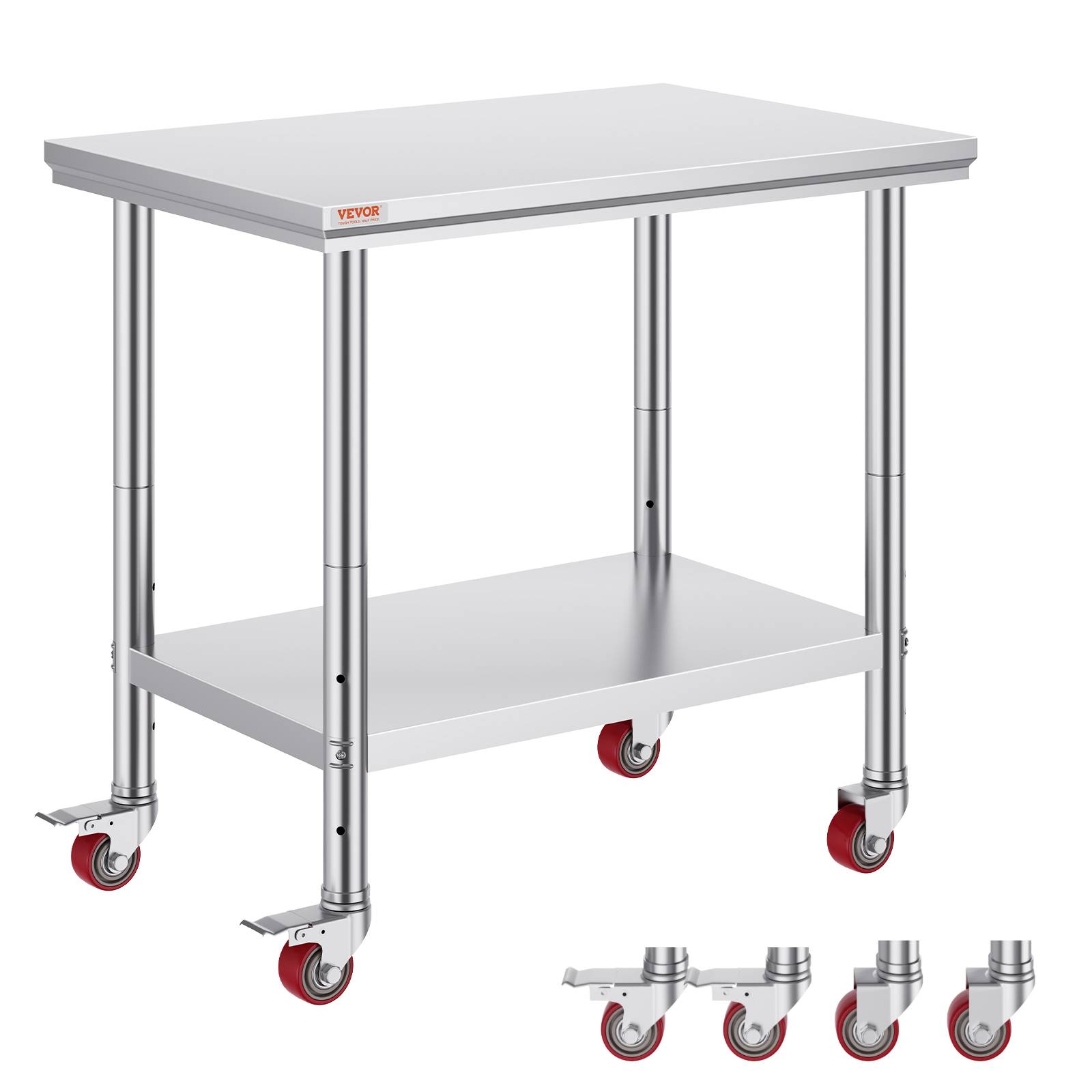 VEVOR Table de Travail en Acier Inoxydable Commerciale 90x60 cm avec 4 Roulettes - Image 1