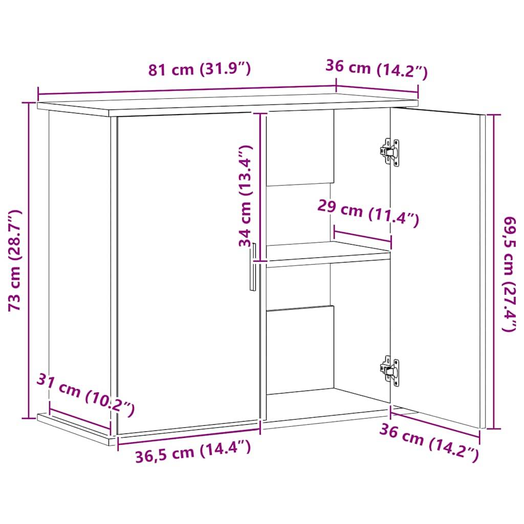 Armoire pour aquarium Chêne Noir à 4 Portes pour Rangement Intégral 81x36x73 cm - ComfortXL Outdoor Living - Image 5