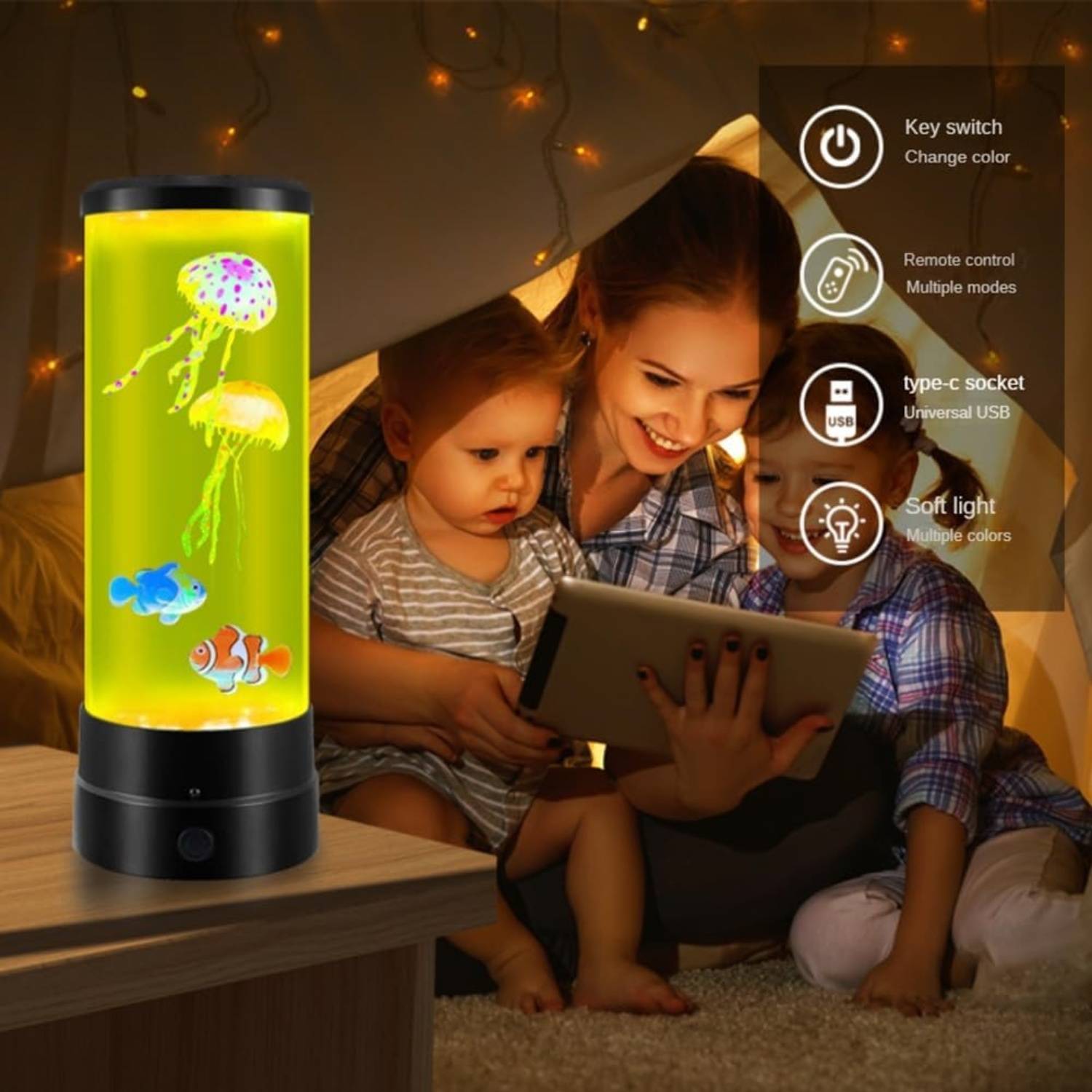 Lampe à Bulles Poisson LED 29 Cm - Lampe Lave Ambiance 16 Couleurs RGB, Télécommande, USB, Idéal Cadeau Enfant Noël