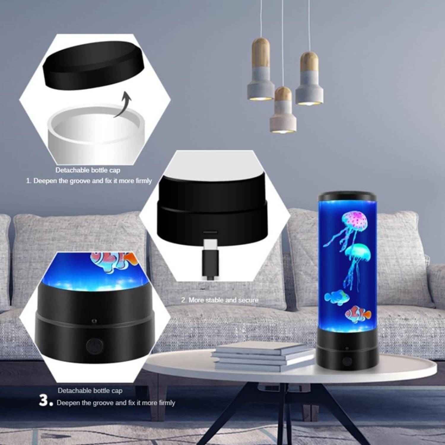 Colonne De Bulles Lampe à Lave Poisson USB - Ambesty - 16 Couleurs Changeantes - Télécommande - Décoration Chambre - Cadeau Reveil Projecteur Plafond