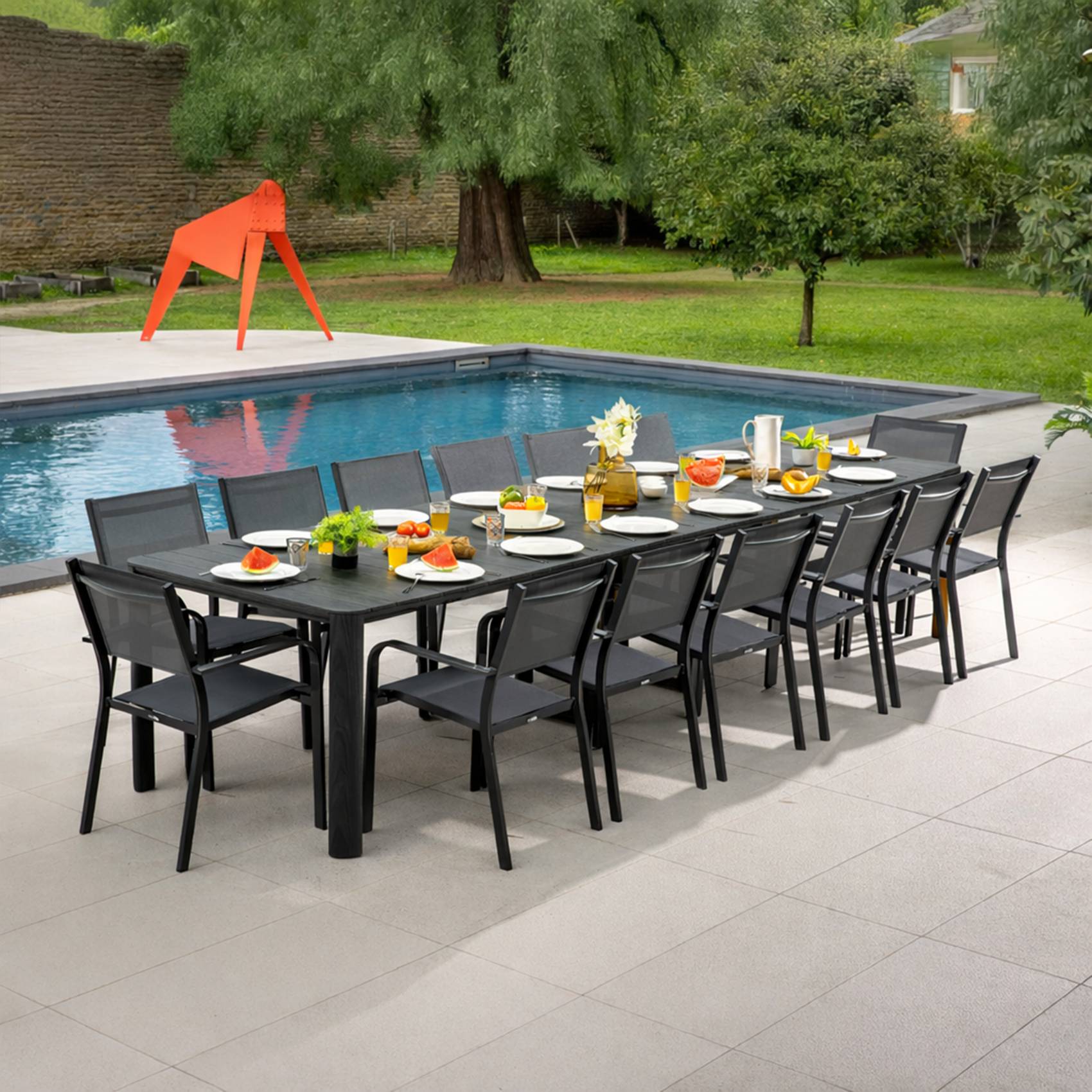 Table de jardin rectangulaire extensible Roko 2 à 14 personnes anthracite - Jardiline - Image 7