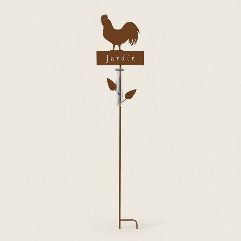 La Grande Prairie - Pluviomètre coq métal à planter jardin 22x6x110cm - Image 1