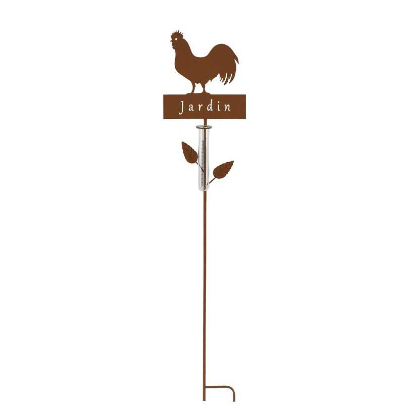 La Grande Prairie - Pluviomètre coq métal à planter jardin 22x6x110cm