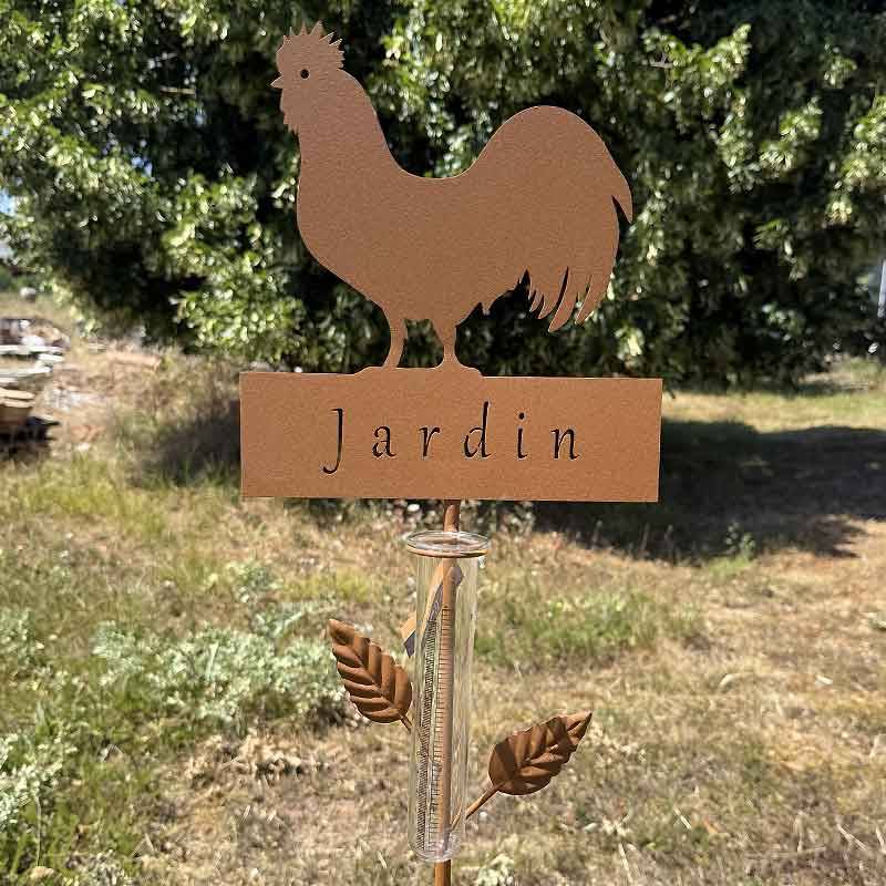 La Grande Prairie - Pluviomètre coq métal à planter jardin 22x6x110cm - Image 3