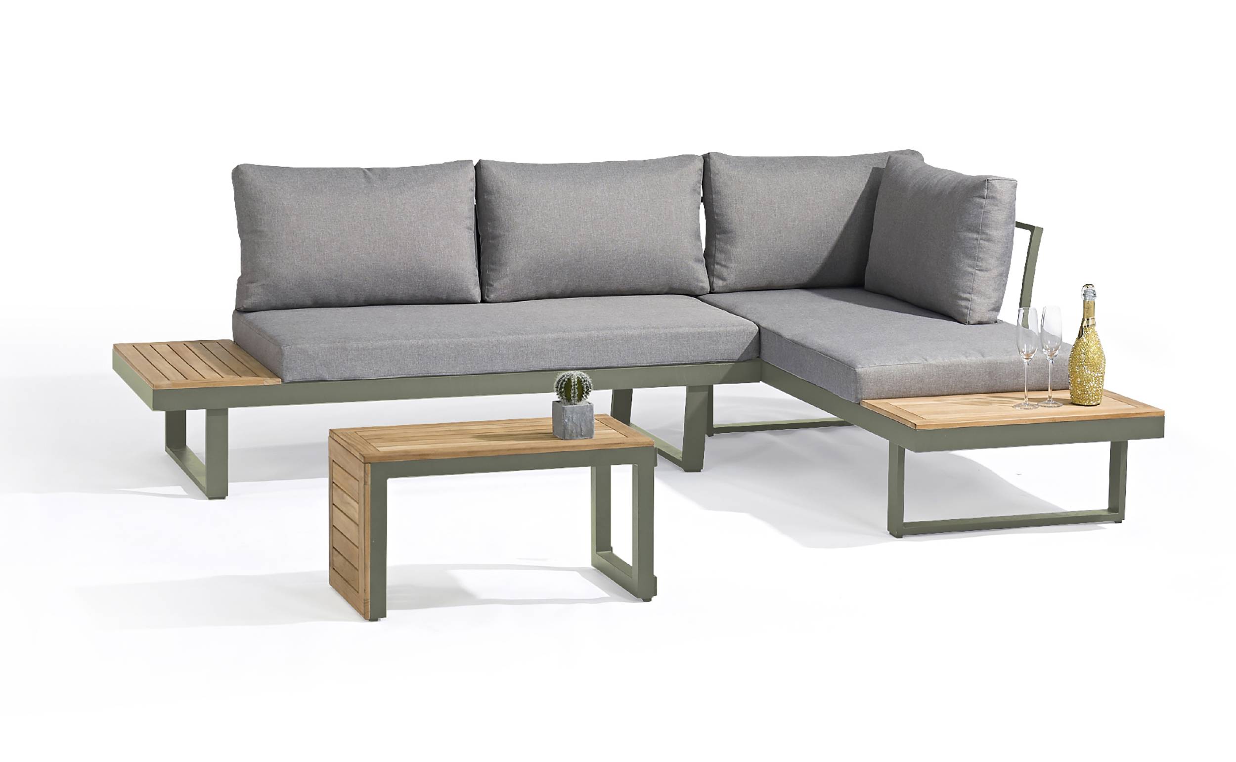 Dcb Garden - Salon de jardin TOKYO en aluminium kaki et bois d'acacia - DCB GARDEN - Imagen 5