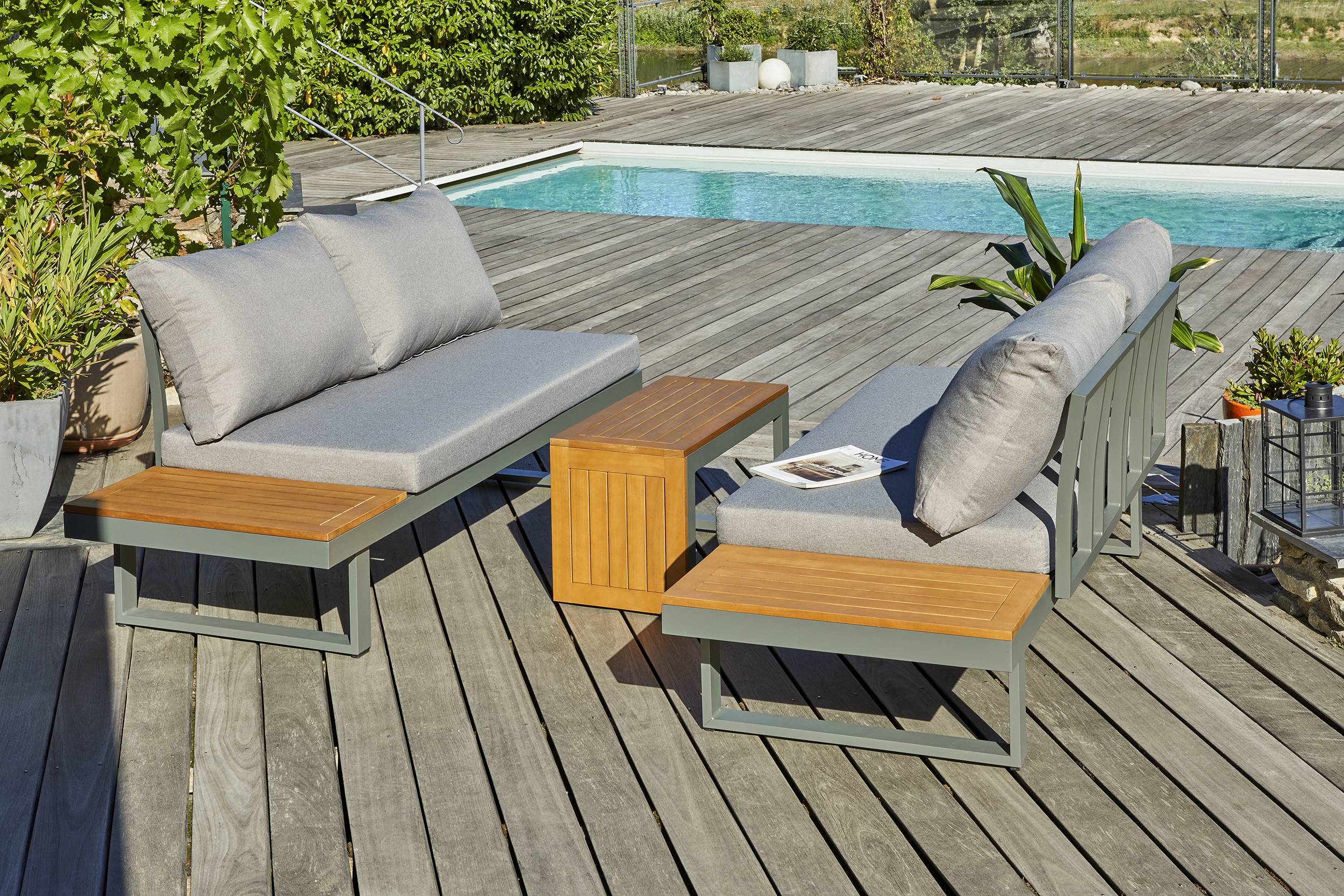 Dcb Garden - Salon de jardin TOKYO en aluminium kaki et bois d'acacia - DCB GARDEN - Imagen 2