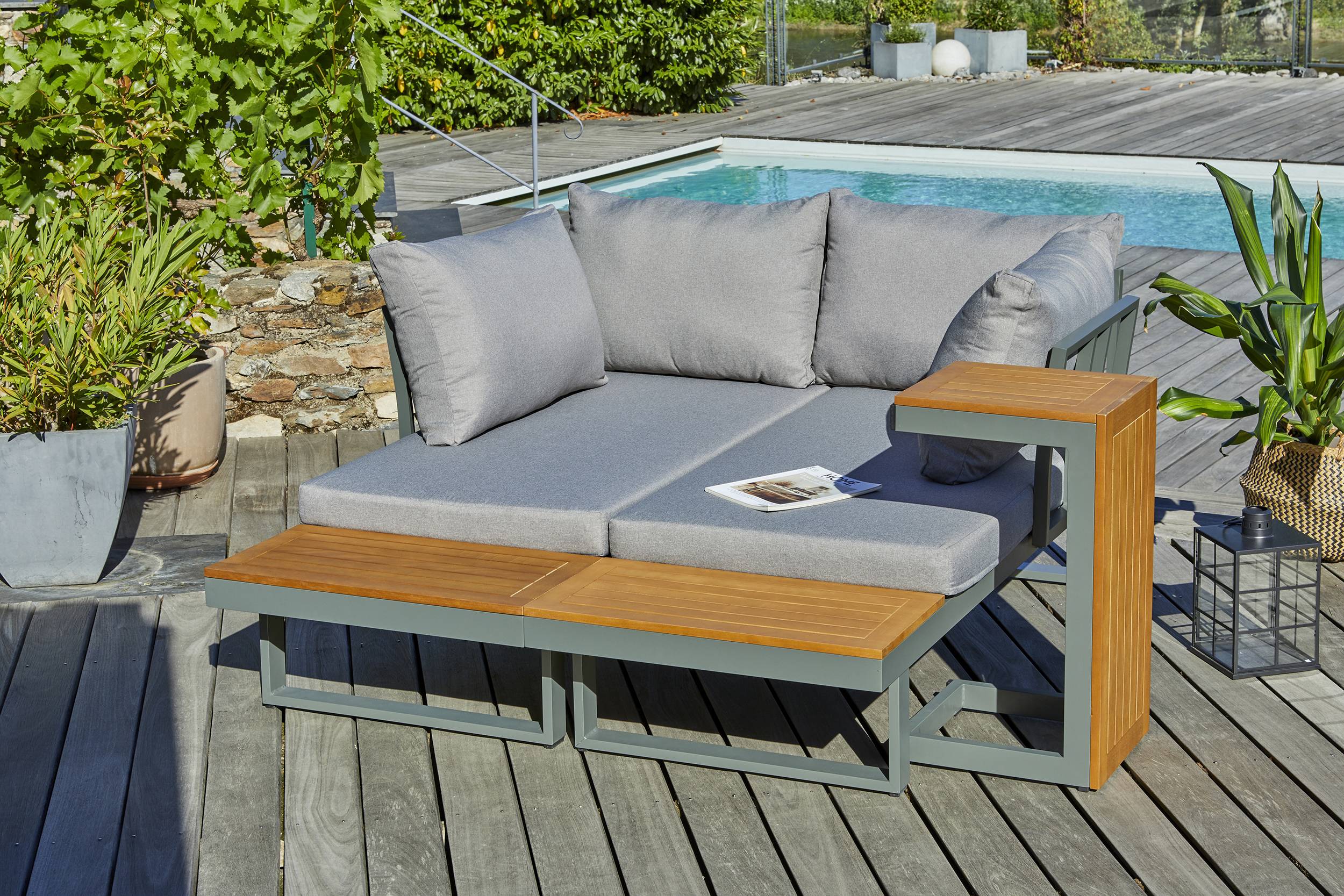 Dcb Garden - Salon de jardin TOKYO en aluminium kaki et bois d'acacia - DCB GARDEN - Imagen 1