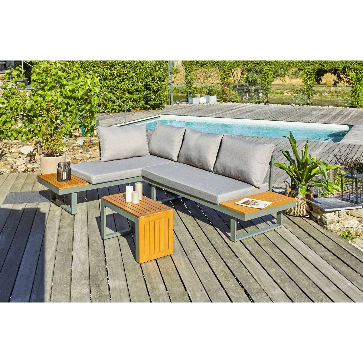 Dcb Garden - Salon de jardin TOKYO en aluminium kaki et bois d'acacia - DCB GARDEN - Imagen 8
