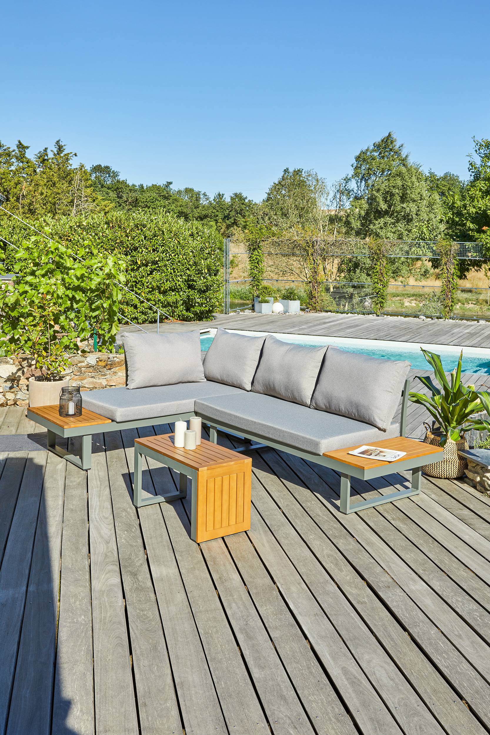 Dcb Garden - Salon de jardin TOKYO en aluminium kaki et bois d'acacia - DCB GARDEN - Imagen 7