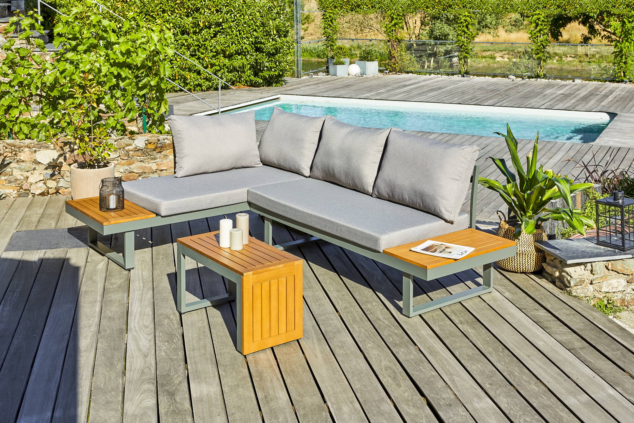 Dcb Garden - Salon de jardin TOKYO en aluminium kaki et bois d'acacia - DCB GARDEN - Imagen 6