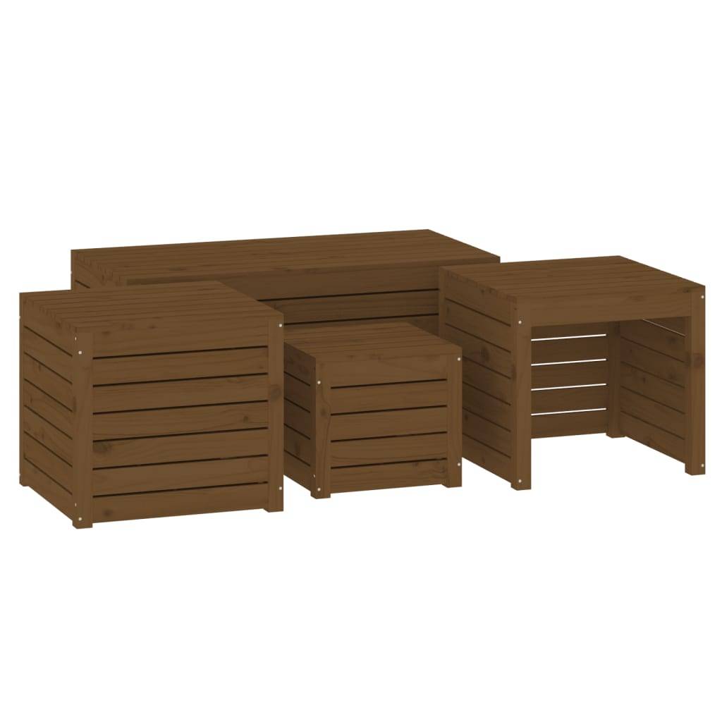Helloshop26 - Ensemble de boîtes coffre de jardin 4 pièces bois pin massif marron miel - Imagen 2