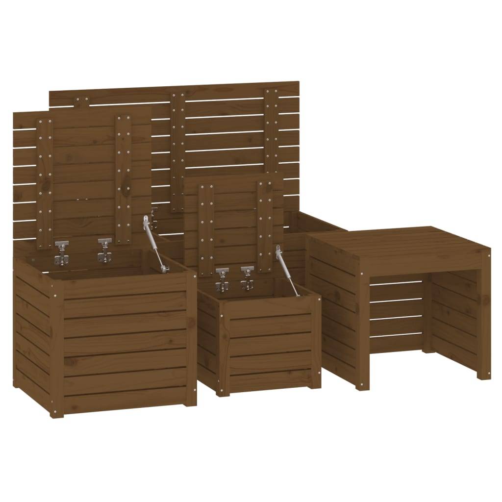 Helloshop26 - Ensemble de boîtes coffre de jardin 4 pièces bois pin massif marron miel - Imagen 1