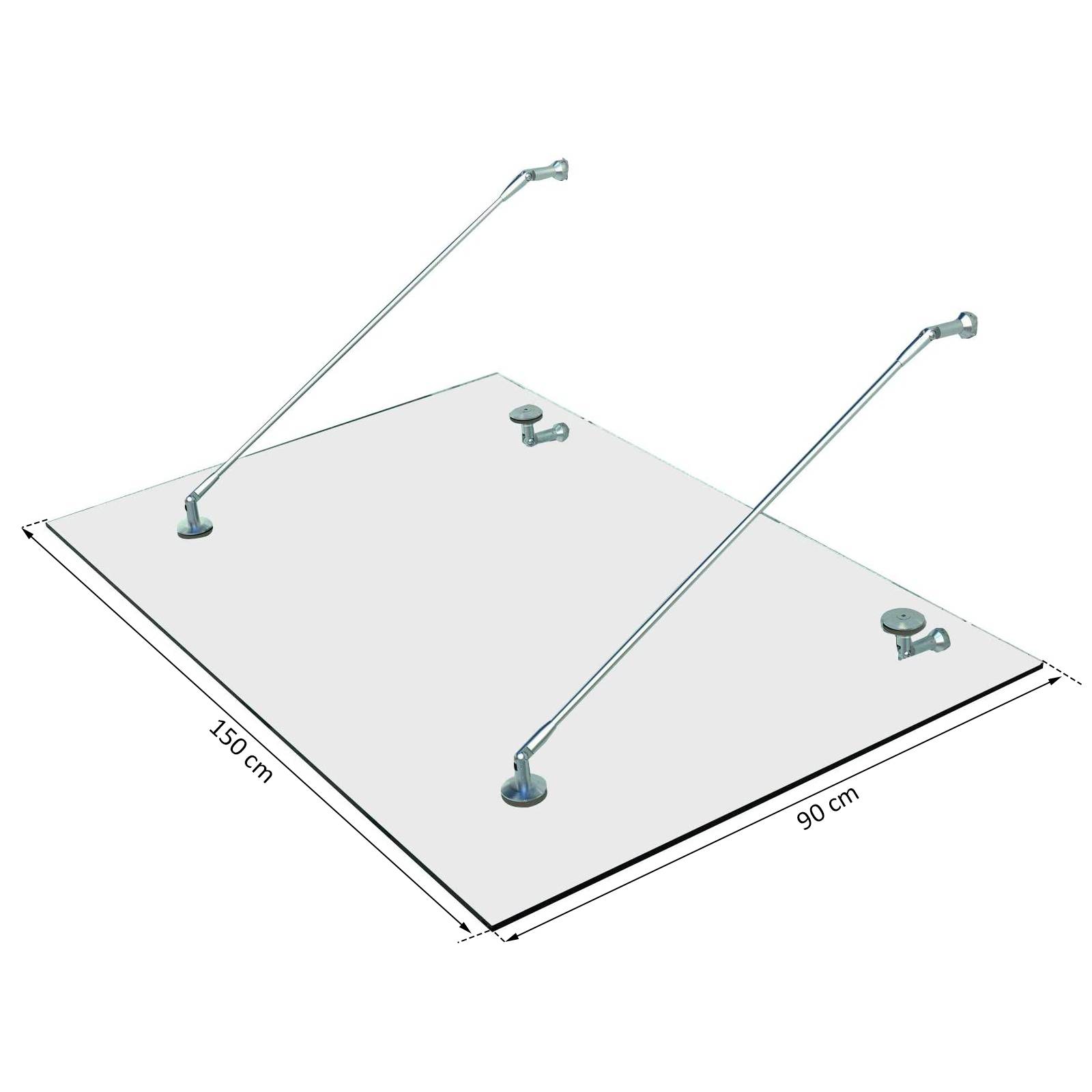 Auvent en verre trempé, inox 304, verre clair, 150 x 90 cm - Image 4