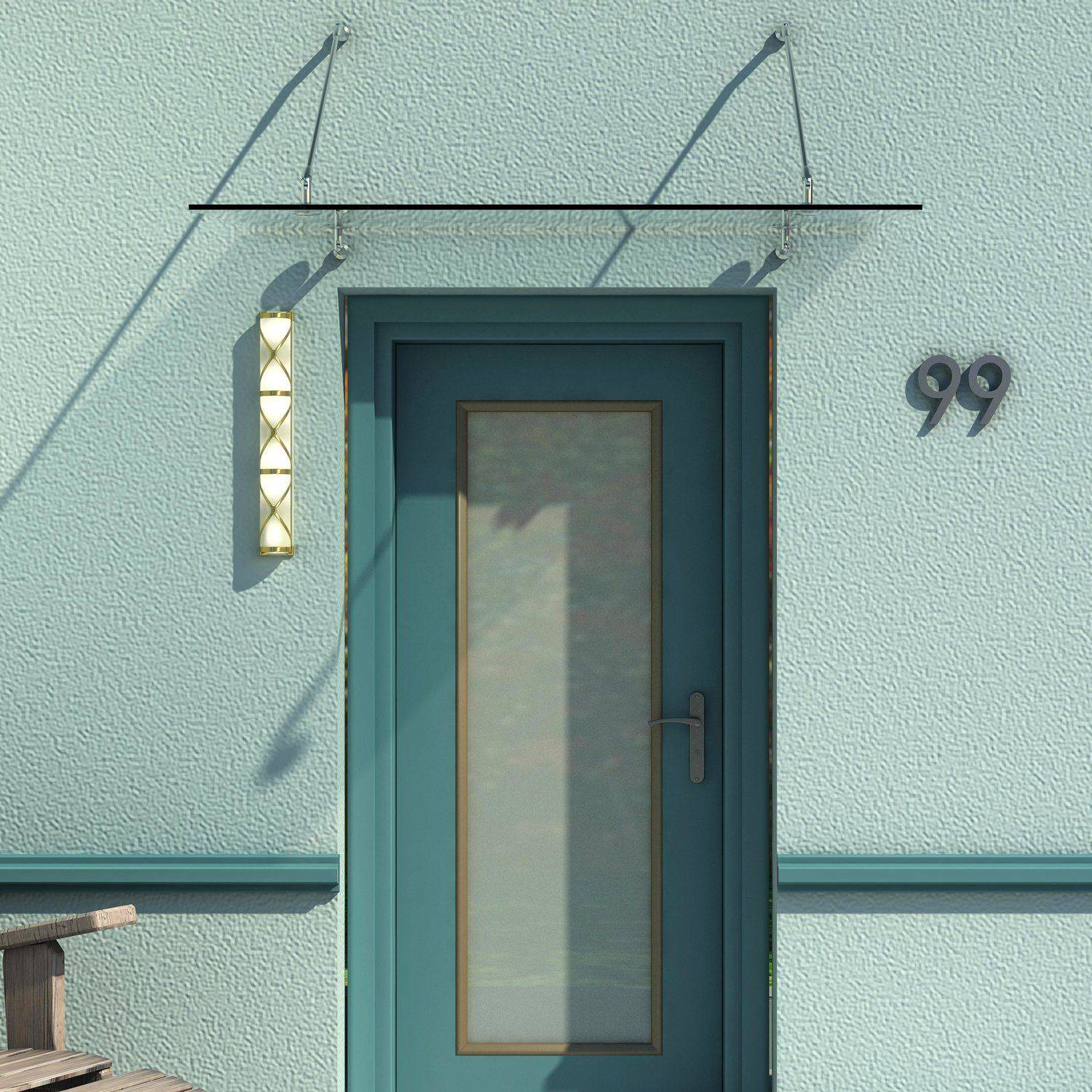 Auvent en verre trempé, inox 304, verre clair, 150 x 90 cm - Image 5