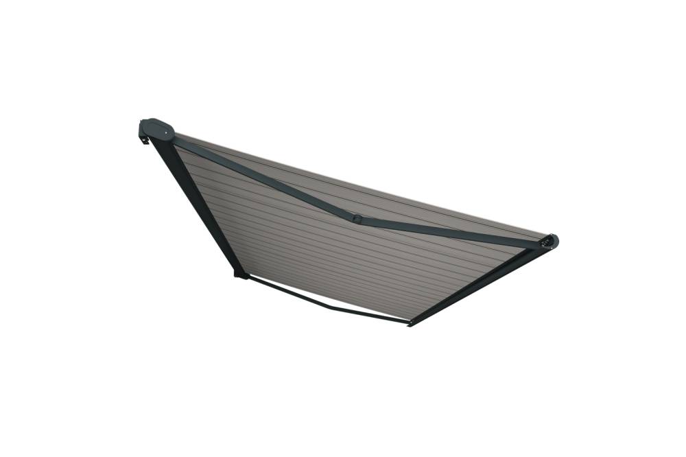 Ombrazur - Store banne Coffre intégral PROTECT 2 Gris Anthracite 4,05x3,50m Motorisé à  télécommande - Toile Grise Rayée