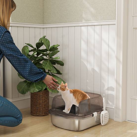 Bac à litière acier inoxydable intérieur hygiène bords hauts anti-fuite 53cm gris anthracite - ComfortXL Outdoor Living - Image 3