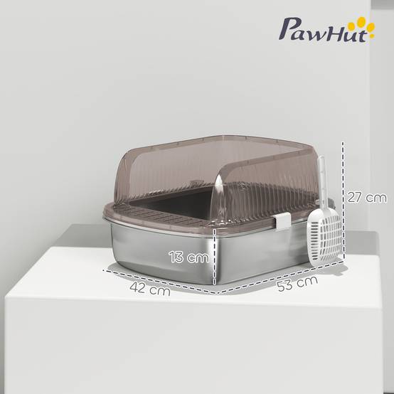Bac à litière acier inoxydable intérieur hygiène bords hauts anti-fuite 53cm gris anthracite - ComfortXL Outdoor Living - Image 5