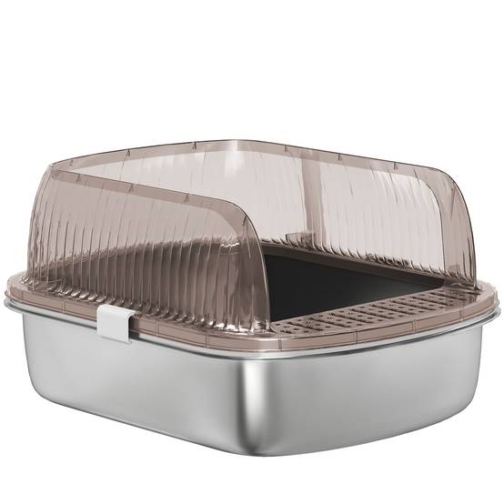 Bac à litière acier inoxydable intérieur hygiène bords hauts anti-fuite 53cm gris anthracite - ComfortXL Outdoor Living - Image 2