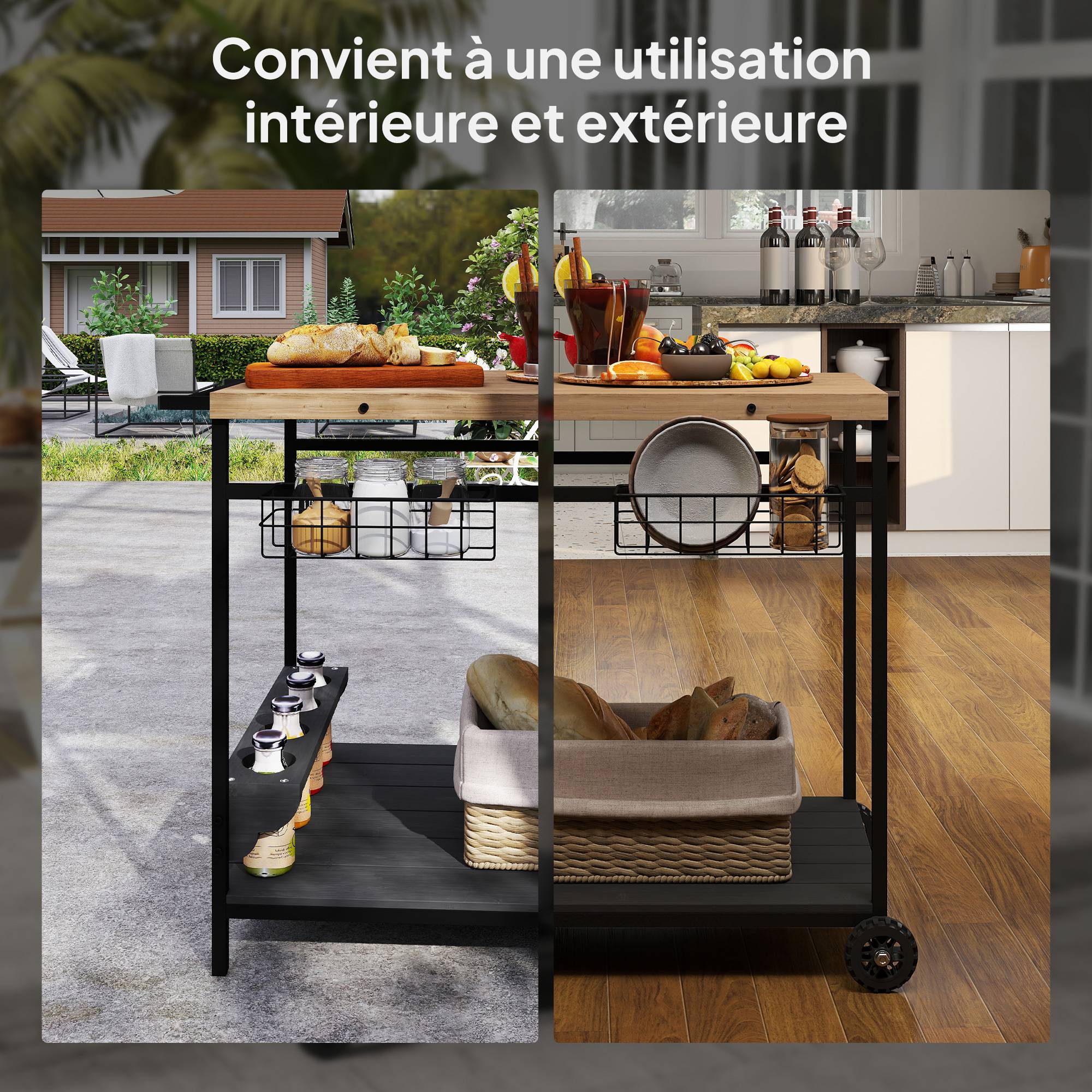Desserte de jardin bois et métal naturel 97.5 x 65 x 81 cm - PANGIVO - Image 9